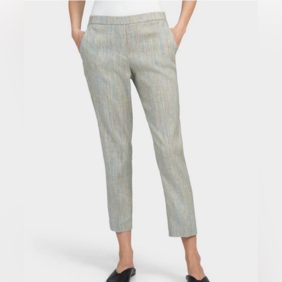 Theory Pants - Theory Treeca Pull On Linen Blend Slim Cropped Pants 16 Multi-Colour Pockets